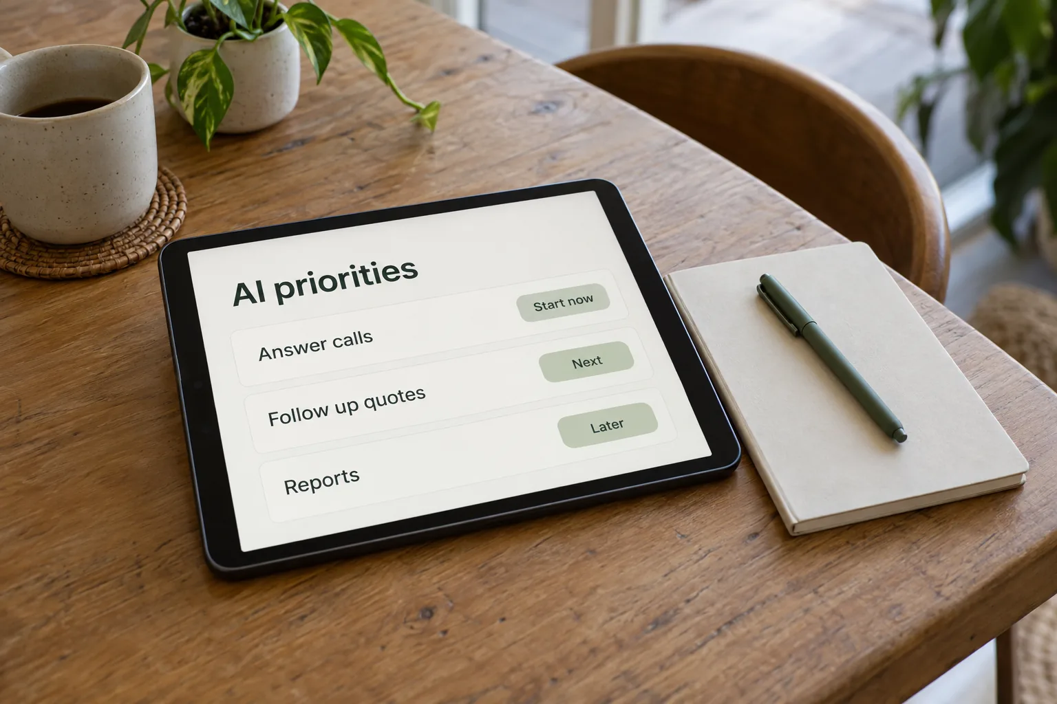 A tablet showing an AI priorities list concept