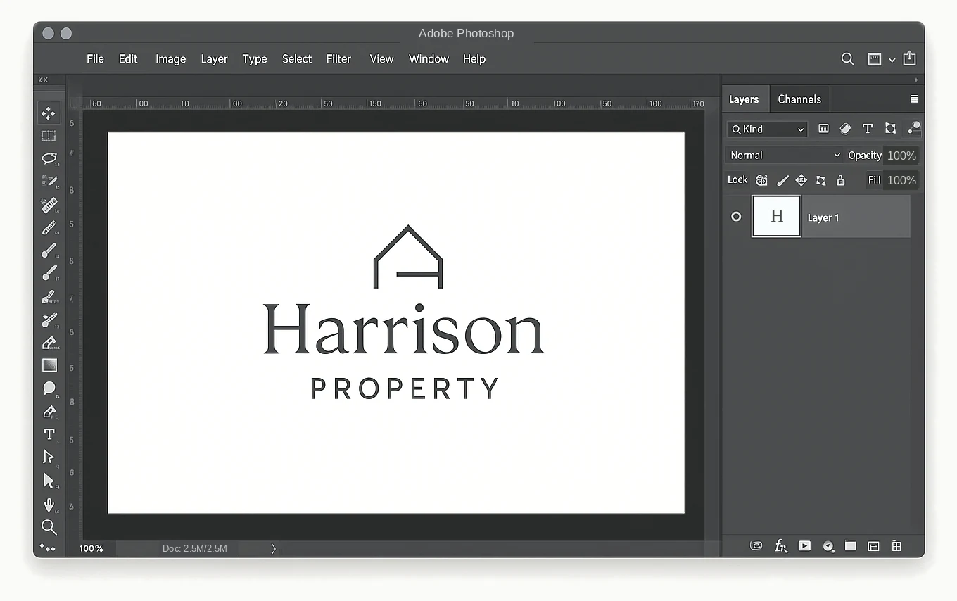 A shop's own type, colours and logo being set up in a design tool, so everything that goes out afterwards matches