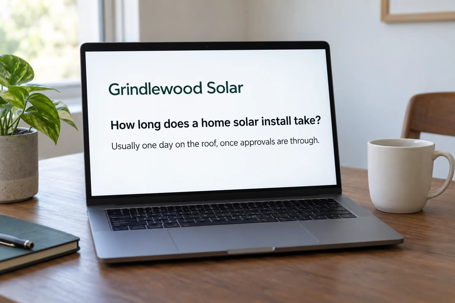A laptop showing a Grindlewood Solar question and answer page concept