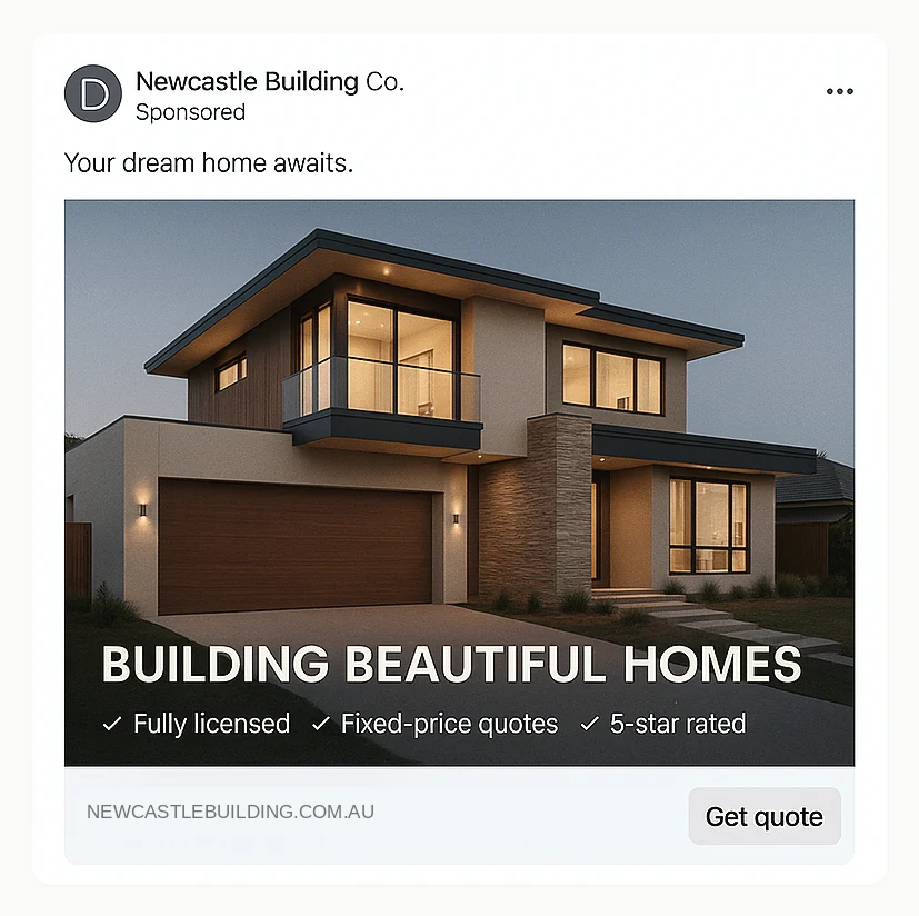 A Facebook feed ad for a Newcastle building company, with a Get quote button