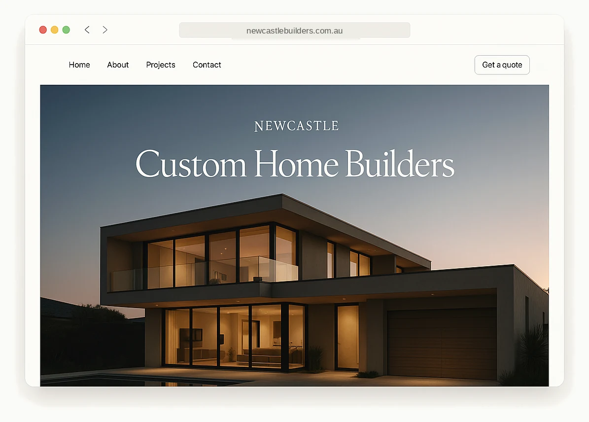 An elegant website for a Newcastle custom home builder, open in a browser window