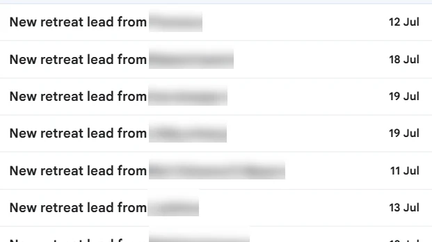 Altered States: leads from his website. Names, emails and phone numbers blurred.