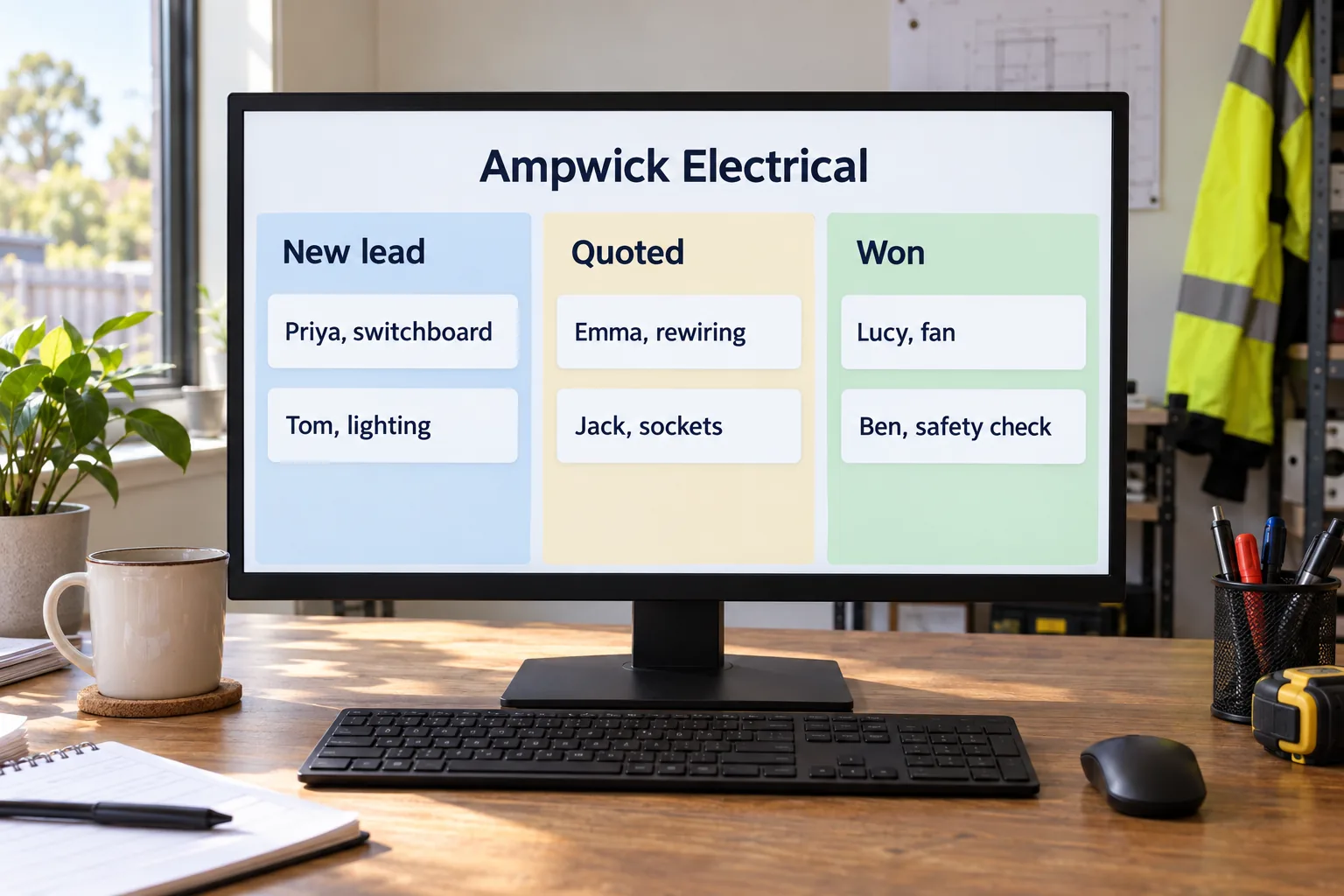A monitor showing an Ampwick Electrical sales pipeline concept