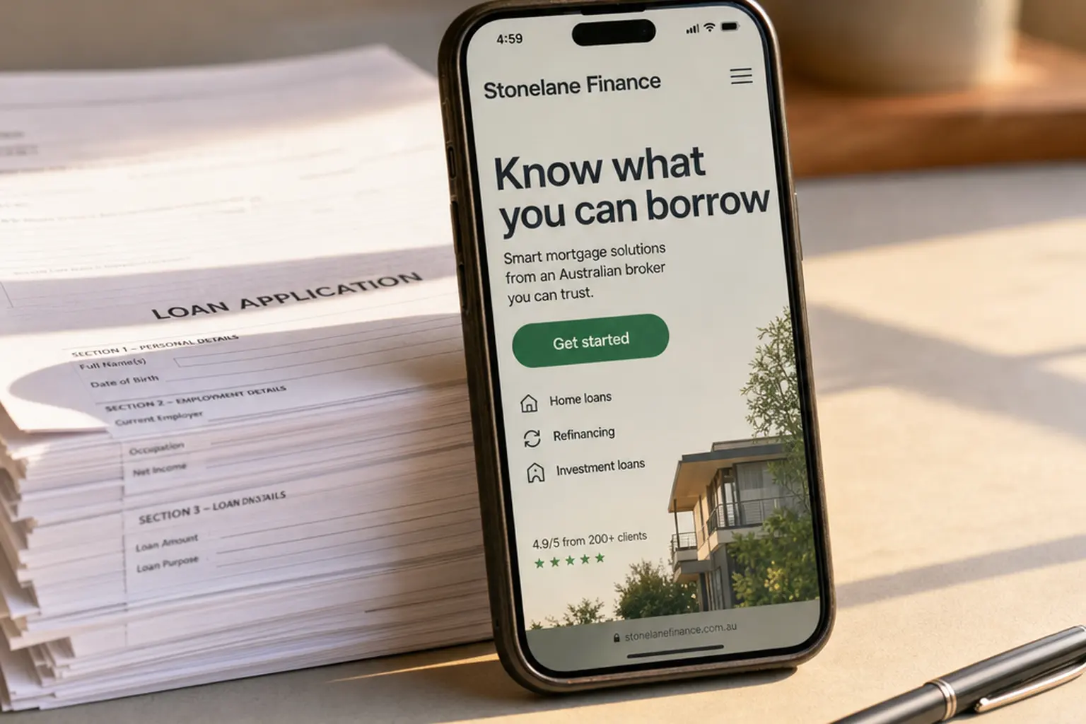 Stonelane Finance website concept on a phone