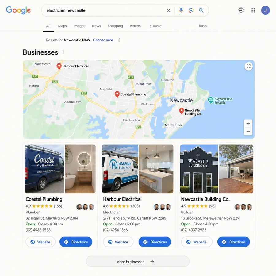 An advertisement for a Newcastle business beside the page it sends people to, both carrying the same offer