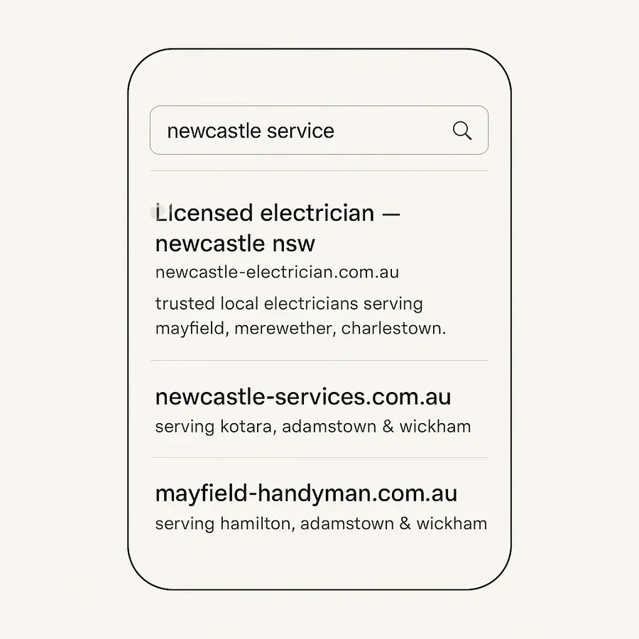 A phone showing a search for a Newcastle service with a paid advertisement at the top of the results