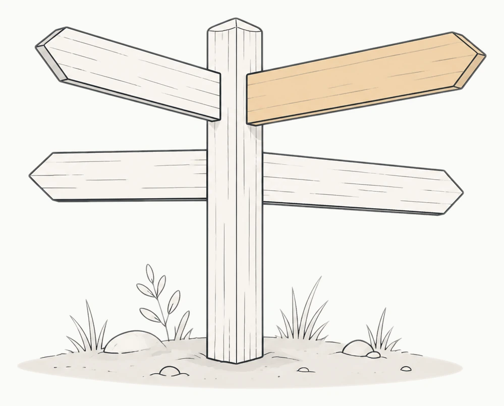 A wooden signpost with four arms pointing different ways, one of them picked out, standing for the price bands a Newcastle business chooses between