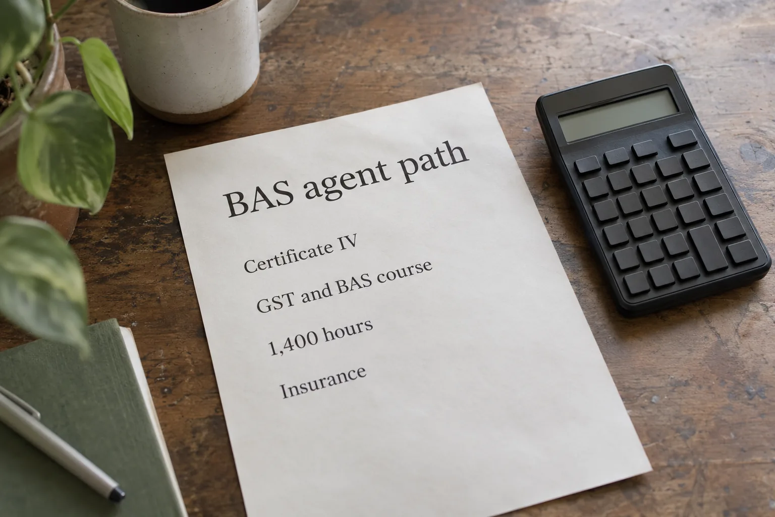 A printed sheet listing the steps to become a registered BAS agent, a concept document