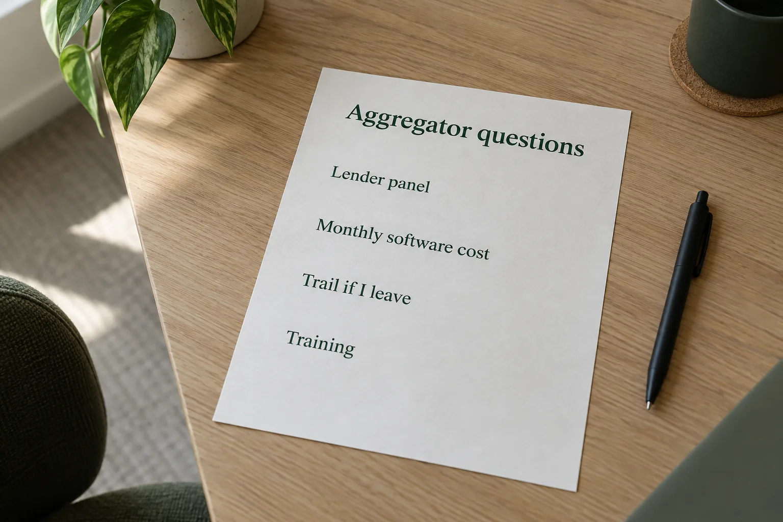 A printed list of questions to ask an aggregator, a concept document