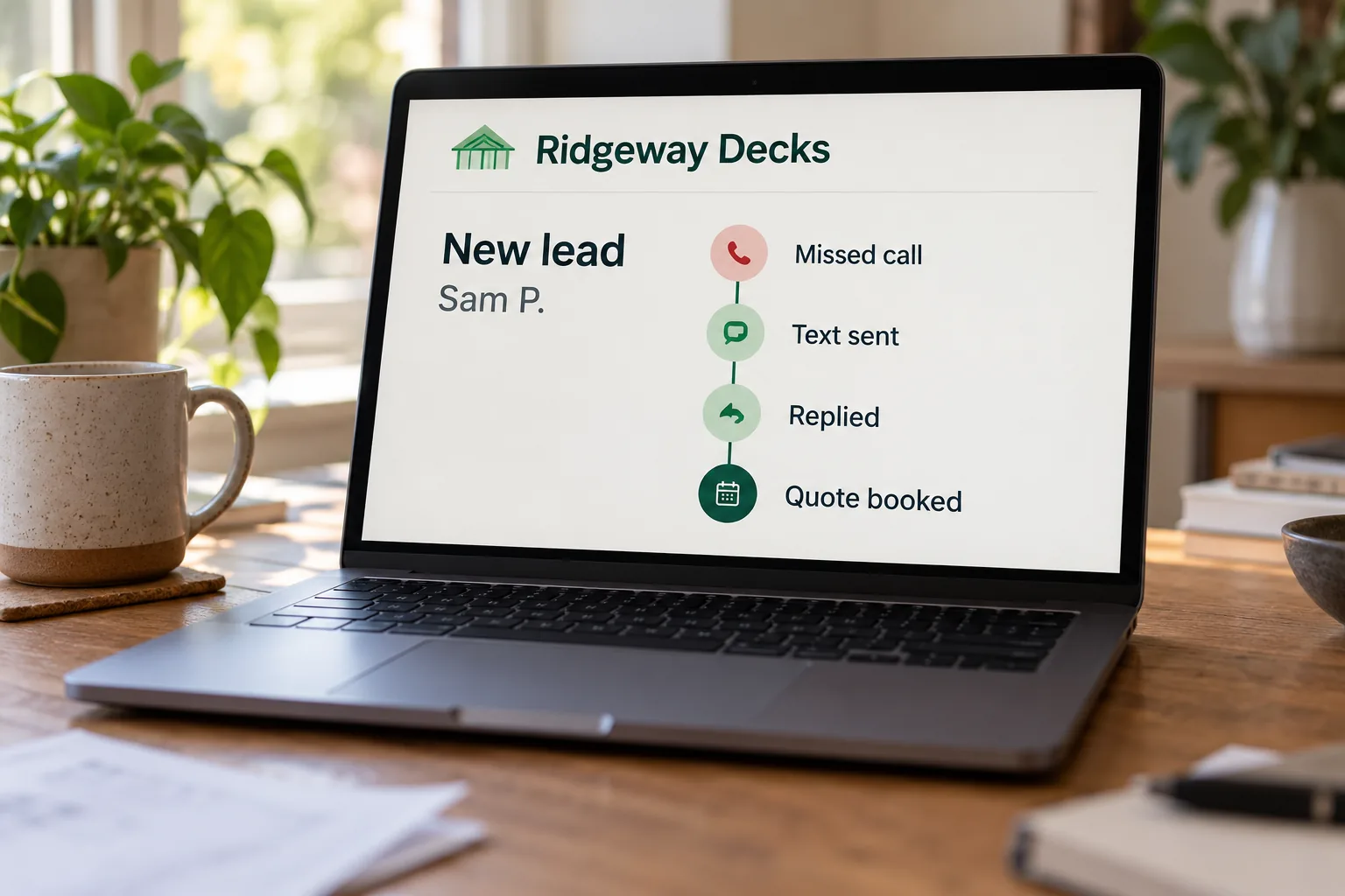 A laptop showing a Ridgeway Decks new lead record concept