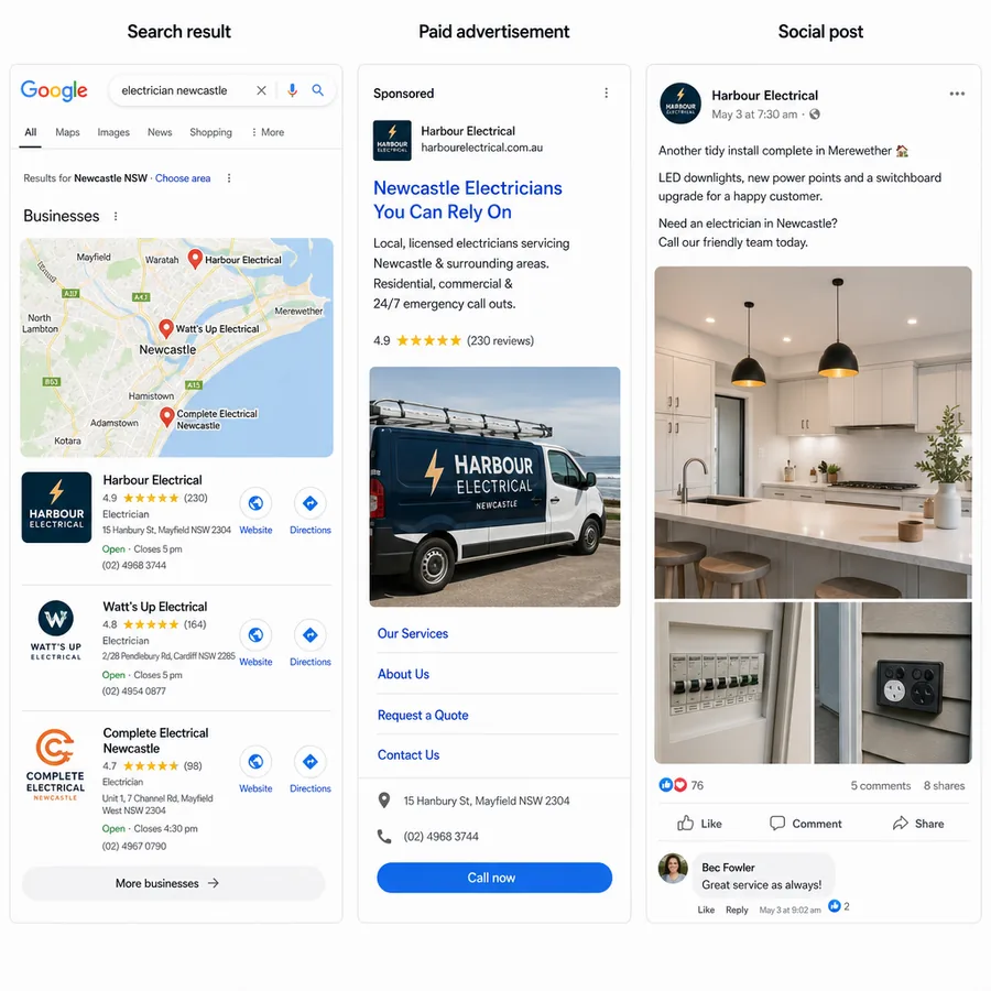 A monthly summary for a business showing reviews received, replies posted and listings corrected