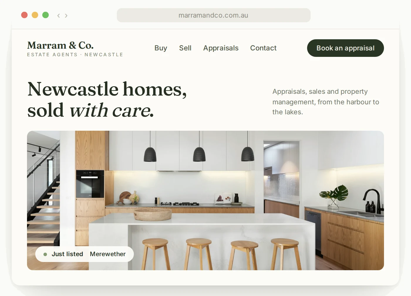 A design mockup of a Newcastle estate agency site