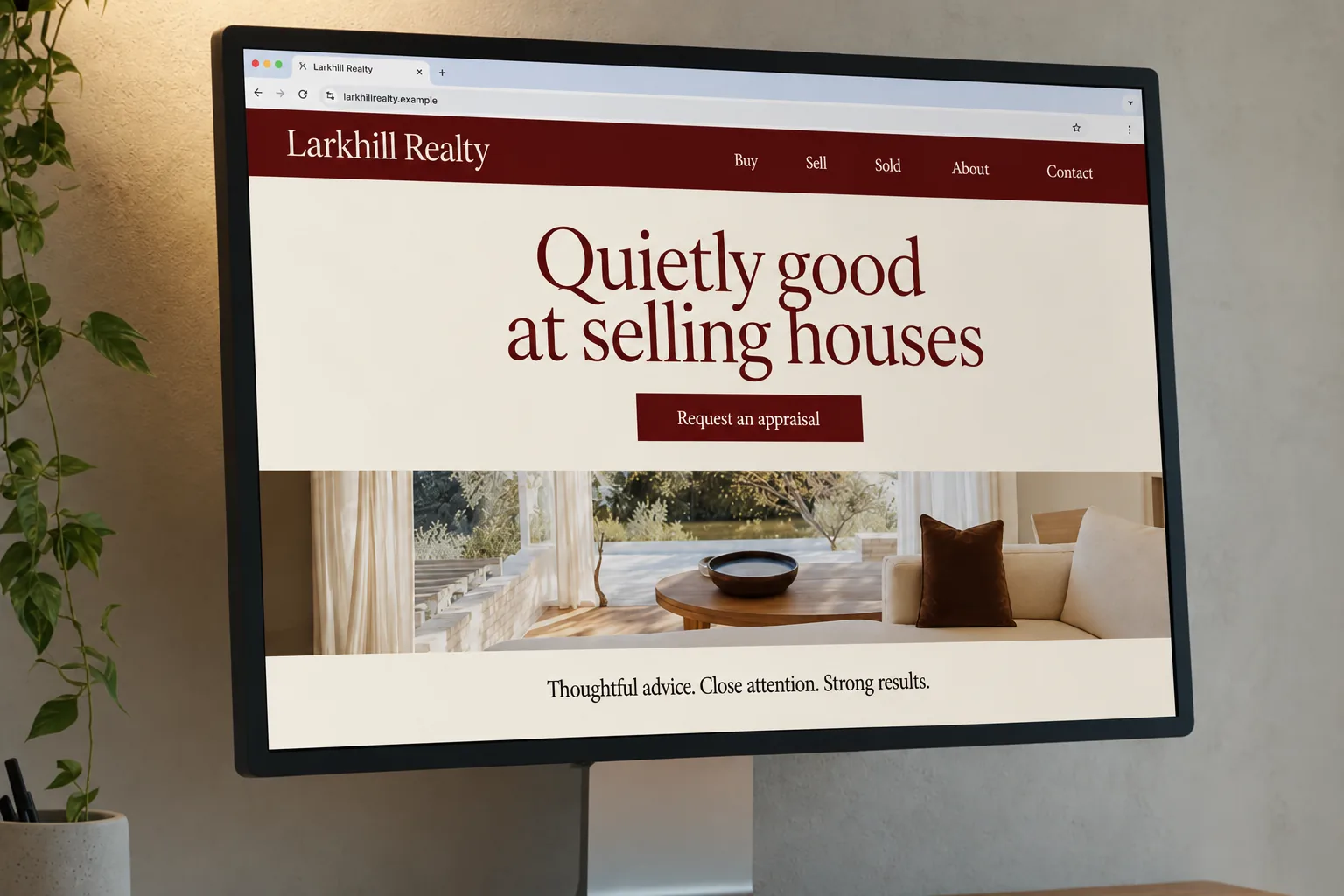 Larkhill Realty concept website with a burgundy header and clear appraisal action
