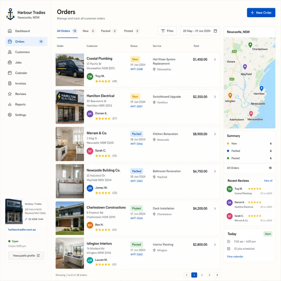 A business publishing a new page of content, with the editing screen and the live result side by side